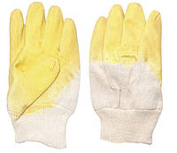 Перчатка стекольщика тканевая покрытая рифленым латексом на ладони (желтая) (ящик 120 пар) Intertool