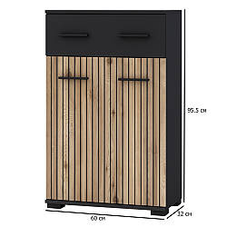 Комод кольору антрацит Амбре 60 см з фасадом дуб артизан з дверцятами та шухлядою у передпокій