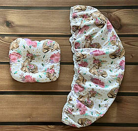 Комплект в дитячу коляску непромокаючий наматрацник розмір 40×80 см та ортопедична подушка BST Рожевий + Бежевий