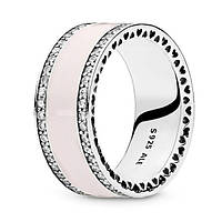 Серебряное кольцо Pandora Rose широкое кольцо с камнями Сердца 50 р 16 мм перстень серебряный