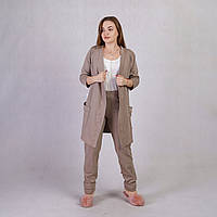 Теплый женский комплект тройка халат с пижамой "Gray" 42/44, Мокко