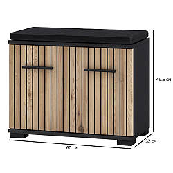 Тумба для взуття з м'яким сидінням Амбре 60 см кольору антрацит з фасадом дуб артизан в коридор