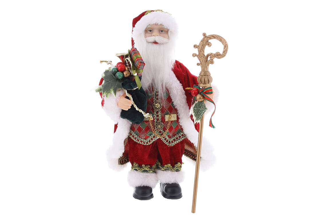 Новорічна фігура Санта Клаус з подарунками - 30см, червоний із зеленим 44-140