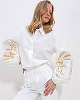 Женская белая вышиванка рубашка с вышитыми колосками размеры S, M, L.