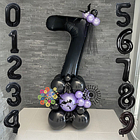 Набор воздушных шаров с цифрой на выбор и подставкой Венсдей летучая мышка Черный и фиолетовый