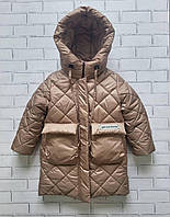 Зимнее пальто куртка бежевая для девочки