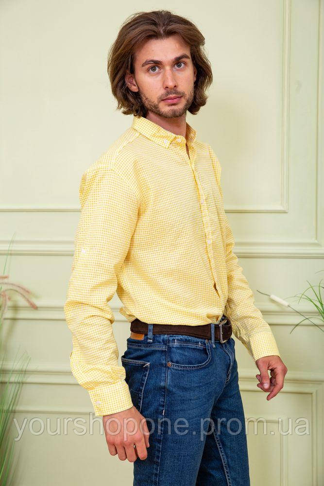 Рубашка мужская желтая с белым в клетку 511F006 - фото 3 - id-p2063311238