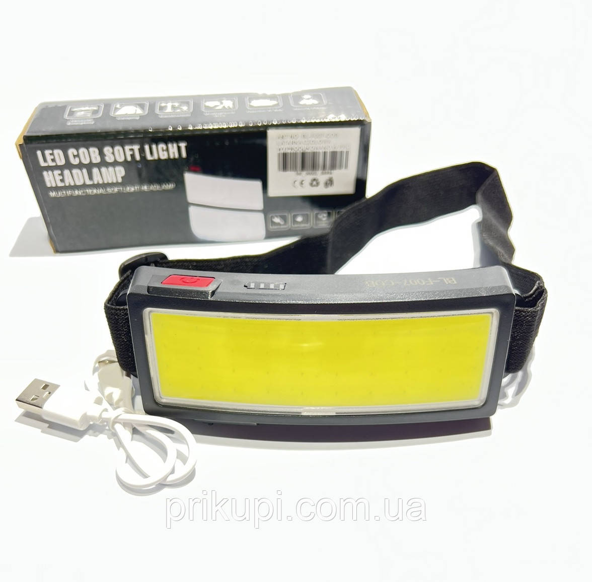 Налобний ліхтарик яскравий розсіювальний для СТО Bailong BL-F007-COB, 3 режими, водостійкий, акумулятор від USB