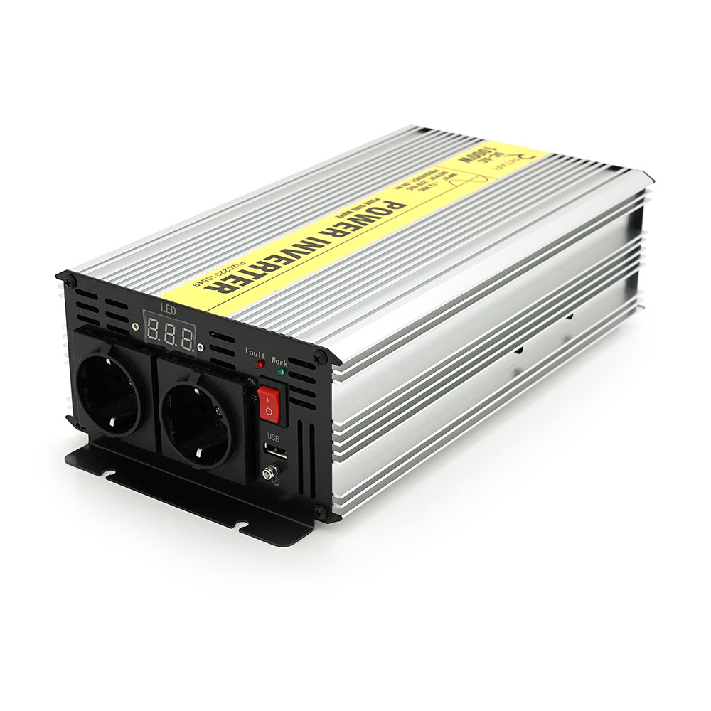 Інвертор напруги RITAR RSC-1000, 12V/220V, 1000W з правільною синусоїдою, 2xShuko, 1xUSB, клемні дроти, BOX,