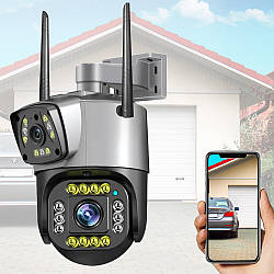 Камера відеоспостереження з нічною зйомкою та двома об'єктивами Qettopo V380 / Вулична поворотна WIFI IP-камера