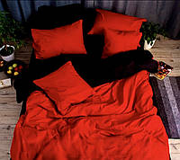Комплект постельного белья Наша Швейка Сатин Premium+ Красный и черный однотонный Евро 200х220 см