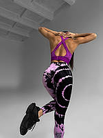 Спортивные женские леггинсы / лосины Marble калейдоскоп с эффектом пушап для фитнеса и йоги - сиреневые