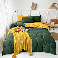 Комплект постельного белья Наша Швейка Сатин Premium+ Изумрудный и желтый однотонный Евро 200х220 см