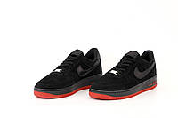 Мужские кроссовки Nike Air Force 1 Low Black Red (черные) замшевые повседневные деми кроссы Y12374