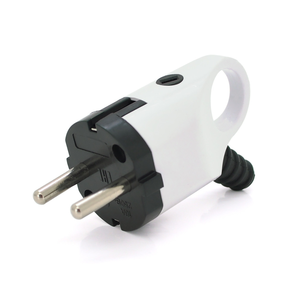 Вилка ЄврEuro plug with earthing, angled with ring, dismountable, 16A 220V, white, Q30о із заземленням кутова