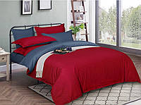 Комплект постельного белья Наша Швейка Сатин страйп Дымчато синий и красный люкс однотонный Полуторный 150х215