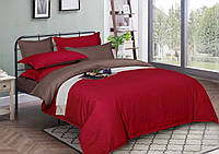 Комплект постельного белья Наша Швейка Сатин страйп Красный люкс и коричневый однотонный Полуторный 150х215 см