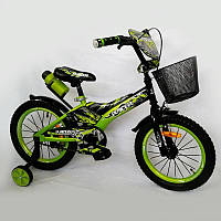 Детский двухколесный велосипед 16 дюймов для мальчика Racer с дополнительн. колесами, бутылочкой и корзинкой