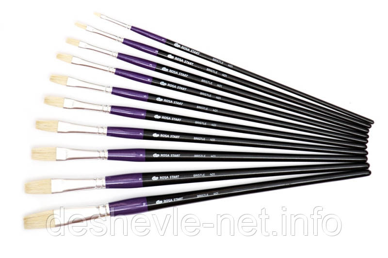Щетина плоска, 401, № 3, довга ручка, пензель ROSA START