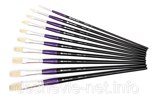 Щетина плоска, 401, № 3, довга ручка, пензель ROSA START, фото 1