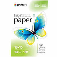 Фотопапір PrintPro глянц. 180г/м, 10x15 PG180-100