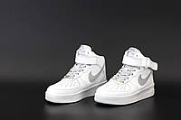 Мужские кроссовки Nike Air Force White Reflective High (белые) высокие демисезонные кроссы Y12377