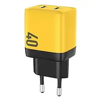 Зарядний пристрій Veron GaN 40W Quick Charger PD+QC 2xUSB-C Yellow