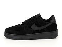 Мужские кроссовки Nike Air Force 1 Black Low (черные) замшевые повседневные деми кроссы Y12383