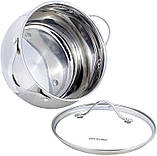 Набір 3 каструлі Kamille Fine Silver Pen 2.1л, greenpharm  3.7л greenpharm і 6.1л greenpharm з нержавіючої сталі зі скляними, фото 2