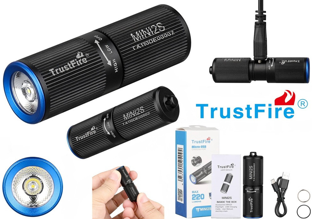 Наключний мініліхтар TrustFire MINI2s (220 люмен, 57 метрів, 26 годин, USB, IPX8, Вбудований акумулятор)