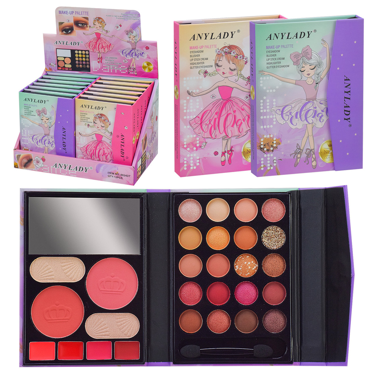 Косметика арт. 8624 DT/DU1 16 д.б*12 шт; палетка, мікс 2 вида, в дисплей боксе, ціна за 1 шт,. 12 х 2 х 9 см