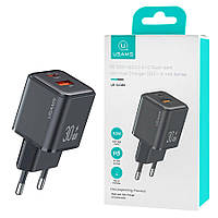 Сетевое зарядное устройство Usams US-CC189 PD30W+QC3.0 A+C Dual-port Fast Charger Black