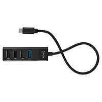 USB HUB Hoco HB25 Easy mix 4-in-1 converter (Type-C to USB3.0+USB2.0*3) Black