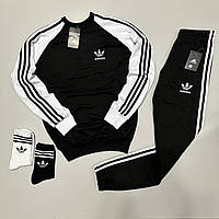 Спортивный костюм Adidas мужской весенний осенний свитшот штаны Адидас трикотажный черно белый