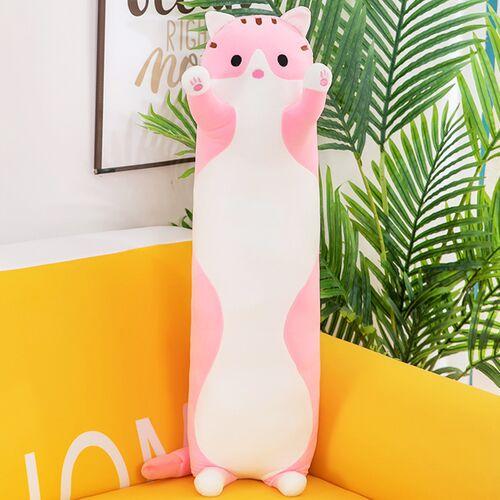 М'яка іграшка подушка рожевий Кіт-батон з пледом усередині, довжина 60 см