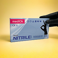 Рукавички нітрилові чорні без пудри MediOK Space XS 100шт упаковка