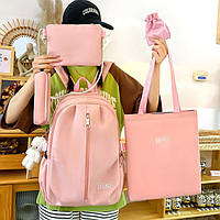 Рюкзак рожевий з сумочками та пеналом в комплекті з брелком ведмедика