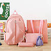 Рюкзак  рожевий з сумочками та пеналом в комплекті з брелком ведмедика, фото 3