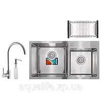 Мийка кухонна врізна Mixxus SET-7843D-220x1.0 SATIN, (мийка + змішувач +диспенсер + сушарка для посуду) (MX0583)