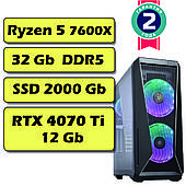 Ігровий комп'ютер/ПК AMD AMD Ryzen 5 7600X  (6 x 5.3 GHz) / 32Gb DDR 5 / SSD 1000 Gb / RTX 4070 Ti 12Gb