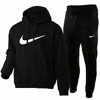Мужской спортивный костюм Nike теплый зимний осенний на флисе Худи + Штаны с начесом черный премиум