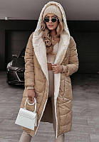 Куртка пальто с мехом, женская теплая куртка, модная зимняя женская куртка с мехом Бежевый