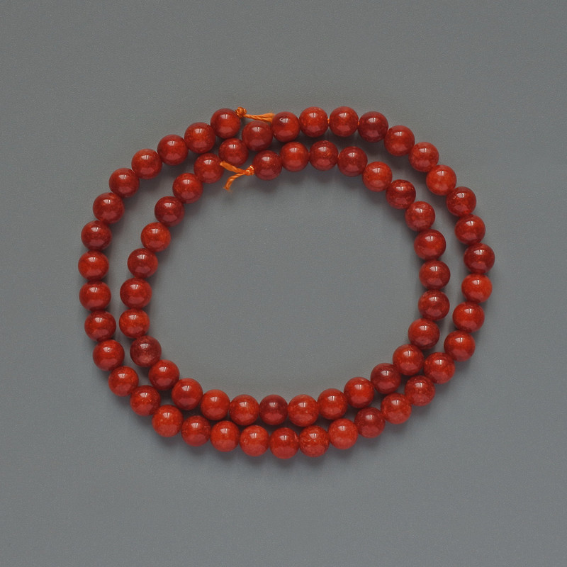 Намистини Червона Яшма (іміт.) гладка кулька d-6мм+- L-38см + - на нитці купити біжутерію дешево оптом в інтернеті