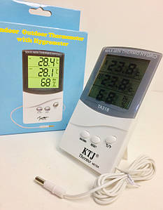 Термометр електронний TA-318 Термометр + виносний датчик температури, Електронний кімнатний вуличний гігрометр