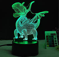 Ночник 3д детский светильник динозавр с крильями с пультом