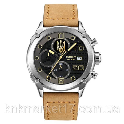 Тактичний кварцовий наручний годинник Patriot 016 Тризуб золото Silver Light Brown, фото 1