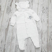 Подвійний трикотаж дитячий теплий капітоновий чоловічок для новонароджених з капюшоном вушками капітон 8047