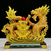 Статуэтка Золотой Дракон с вазой богатства, для Процветания, Изобилия и Здоровья Фук 19*17см