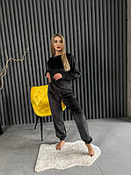 Женская махровая пижама, домашний махровый костюм штаны и кофта (графитовый, мандариновый, лавандовый)