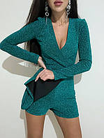 Женский нарядный комбинезон из люрекса с шортами (черный, фрезовый, серебро, морская волна) размер: 42, 44